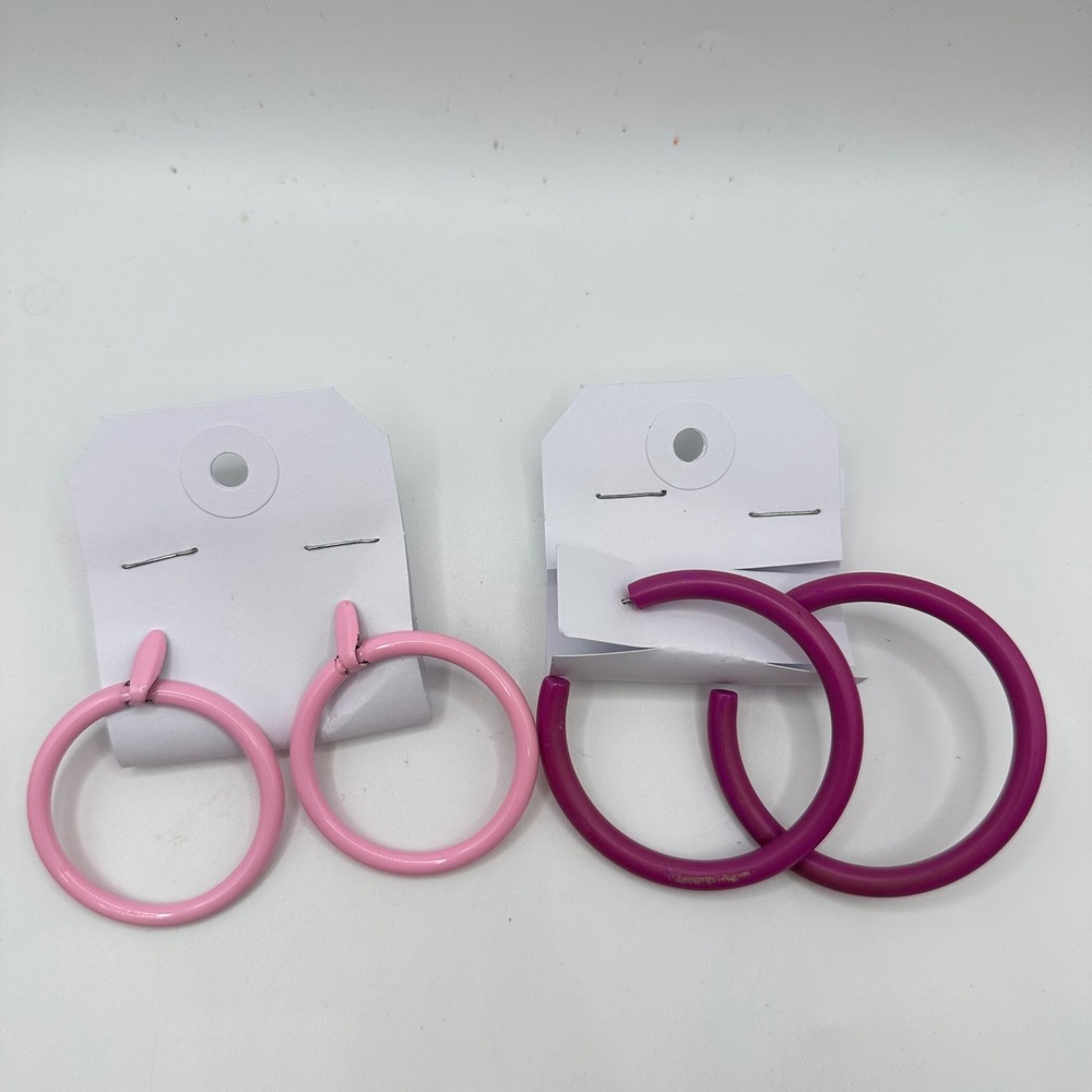 VTG 80s Pink Magenta Hoop Earring Set 2 Pair Retro Festival Dopamine Dressing